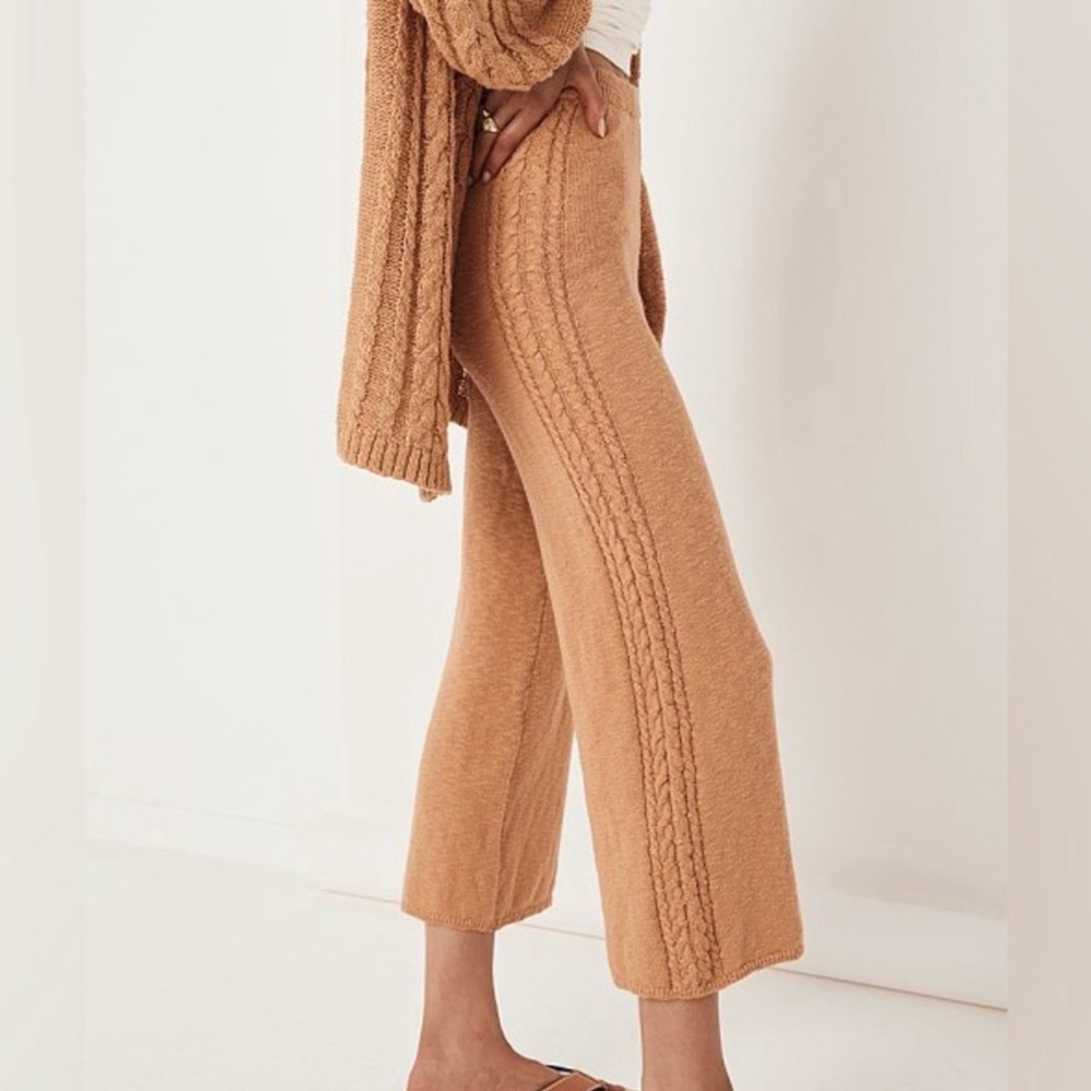 Spell And The Gypsy Yellowstone Tan Linen Wide leg Knit Pants Cable Knit L - Picture 2 of 13
